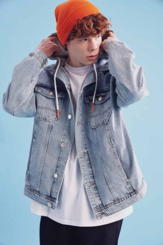 Sweatshirt sleeve 2024 hooded denim jacket