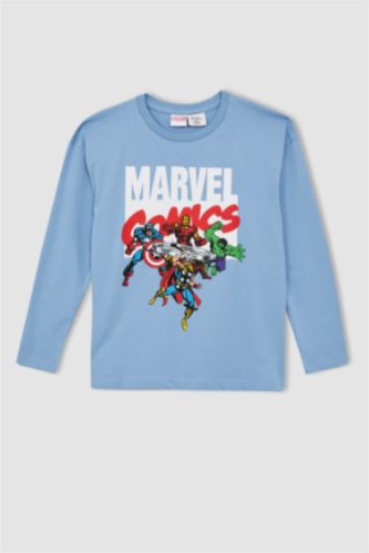 BOYS & TEENS Blue Boy Marvel Licensed Crew Neck Cotton Long Sleeve T-Shirt