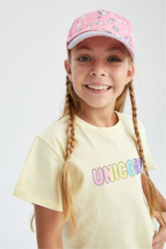 Kız Çocuk - Genç Kız Pembe Kız Çocuk Unicorn Baskılı Şapka