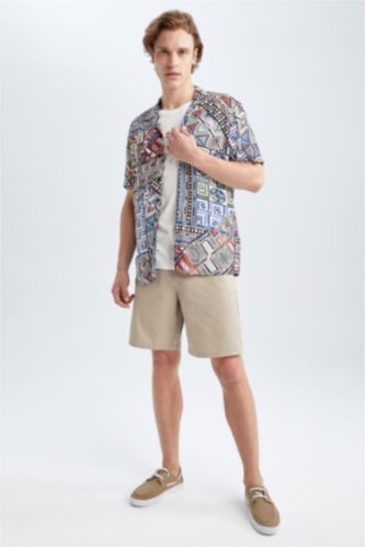 HOMME Beige Pantacourt Coupe Régulière Ourlet régulier