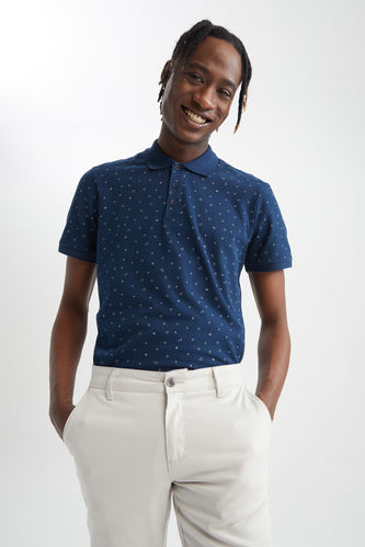 Regular Fit Polo Neck Patterned Short Sleeve T-Shirt
