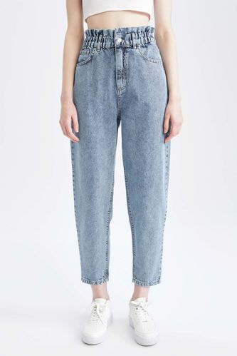 Paperbag Yüksek Belli Crop Fit Jean %100 Pamuk Pantolon