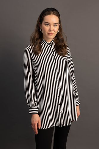 Relax Fit Long Sleeve Striped Viscose Shirt Tunic