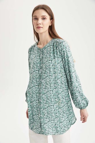 Relax Fit Patterned Long Sleeve Viscose Shirt Tunic