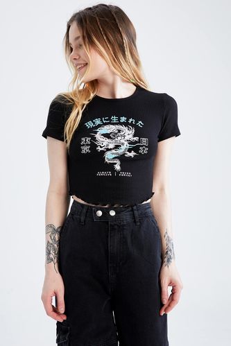 Slim Fit Short Sleeve Japaneese Print T-Shirt