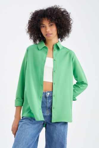 Basic Oversize Fit Poplin Uzun Kollu Gömlek