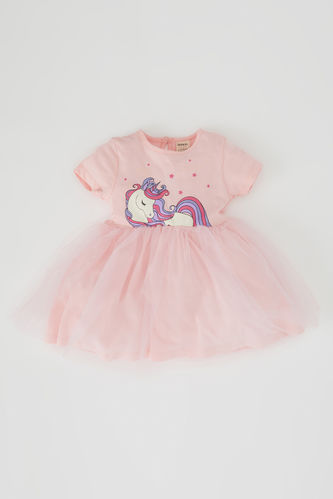 Baby Girl Princess Swan Printed Short Sleeve Tulle Dress