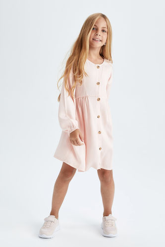 Girl Long Sleeve Buttoned Mini Dress