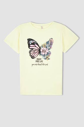 Girl Regular Fit Short Sleeve Butterfly Print T-Shirt