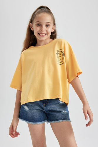 Kız Çocuk Crop Avokado Baskılı Pamuklu Kısa Kollu Tişört