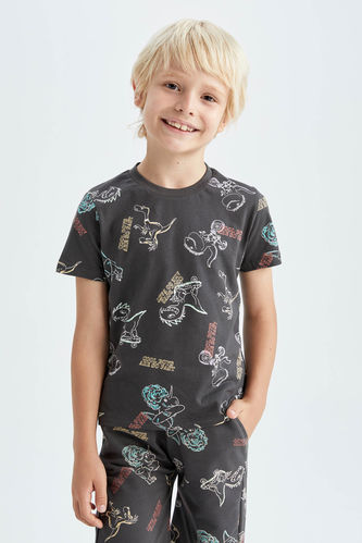 Erkek Çocuk Dinozor Baskılı Pamuklu Penye Kısa Kollu Tişört
