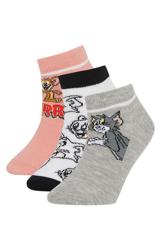 Kız Çocuk Tom & Jerry Lisanslı Pamuklu 3'lü Kısa Çorap