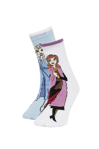 Kız Çocuk Frozen Lisanslı Pamuklu 2'li Uzun Çorap