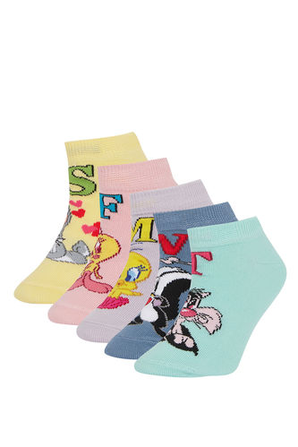 Kız Çocuk Looney Tunes Lisanslı Pamuklu 5'li Kısa Çorap