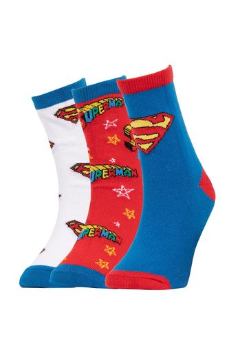 Erkek Çocuk Superman Lisanslı Pamuklu 3'lü Kısa Çorap