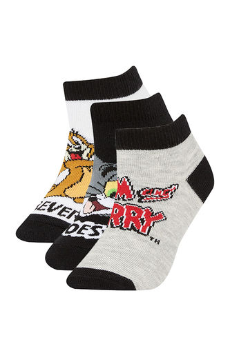 Erkek Çocuk Tom & Jerry 3'lü Pamuklu Patik Çorap