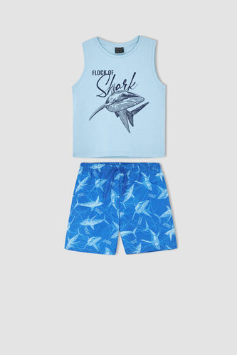 Boy Regular Fit Sleeveless Printed Swimming Short Set