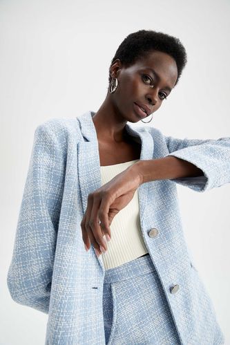 Relax Fit Plaid Patterned Tweed Blazer