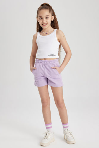 Girl Elasticated Waist Side Pockets Mini Short