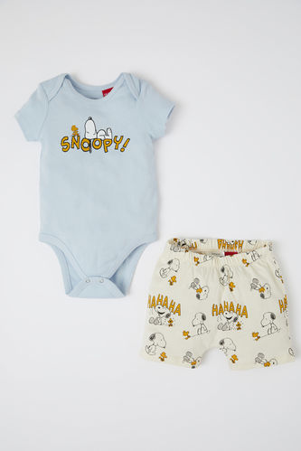 Erkek Bebek Snoopy Lisanslı Yeni Doğan Kısa Kollu Pamuklu Çıtçıtlı 2'li Takım