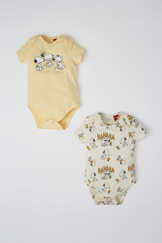 Baby Boy Snoopy Short Sleeve Newborn Cotton 2-Pack Jumpsuit with Snaps