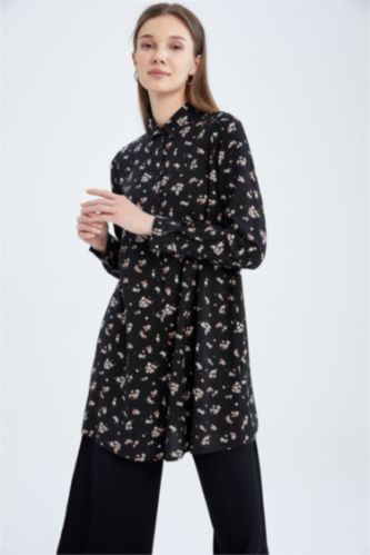FEMME Noir Tunique À Manches Longues Coupe décontractée Imprimé