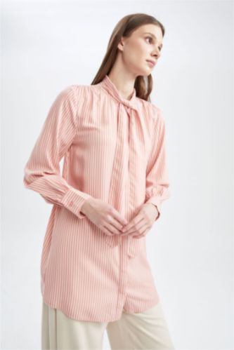 WOMAN Light Pink Regular Fit Printed Long Sleeve Tunic
