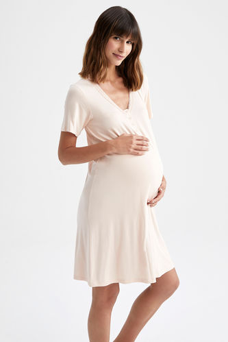 Regular Fit V Neck Short Sleeve Maternity Nightdress