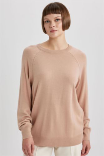 Relax Fit Bisiklet Yaka Basic Düz Triko Kazak