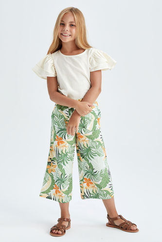 Kız Çocuk Culotte Geniş Paça Keten Görünümlü Pantolon