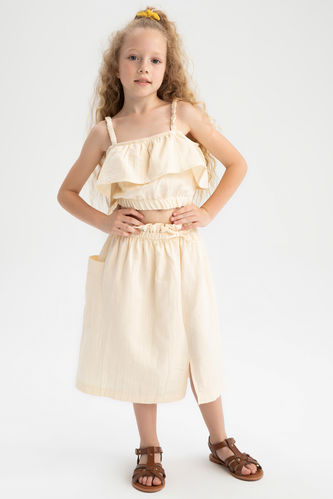 Girl Child Relax Fit Cotton Strap Flounce Blouse and Skirt Set