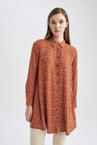 Regular Fit Long Sleeve Floral Printed Tunic