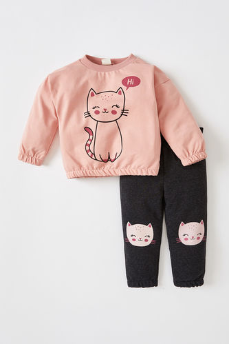 Kız Bebek Hayvan Desenli Sweatshirt Eşofman Altı 2'li Takım