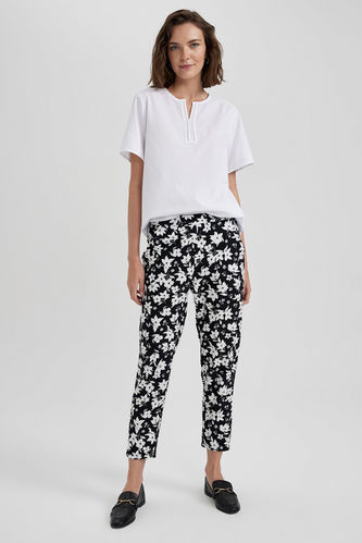 Floral Patterned Linen Look Trousers