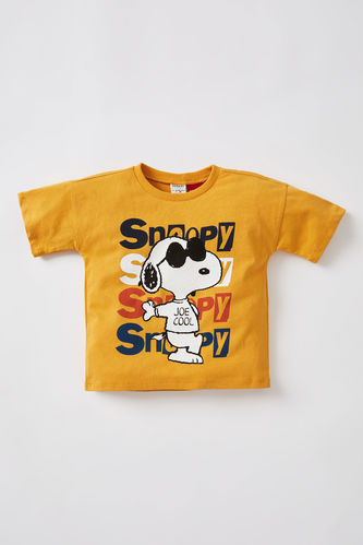 Erkek Bebek Snoopy Bisiklet Yaka Penye Kısa Kollu Tişört