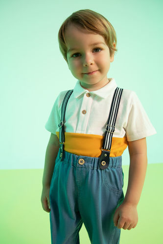 Erkek Bebek Polo Yaka Renk Bloklu Pamuklu Kısa Kollu Tişört
