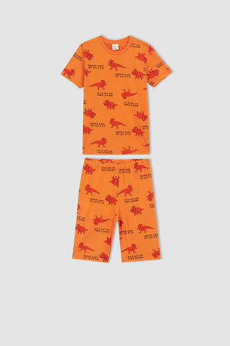 Erkek Çocuk Dinozor Desenli Kısa Kollu Pamuklu Pijama Takım
