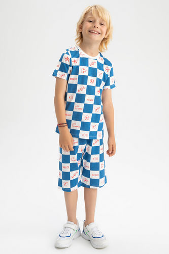 Boy Regular Fit Short Sleeve Checkers Print Pyjama Set