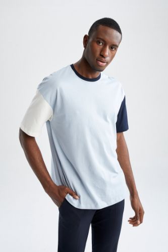 Blue Man Oversize Fit Crew Neck Color Block Short Sleeve Cotton