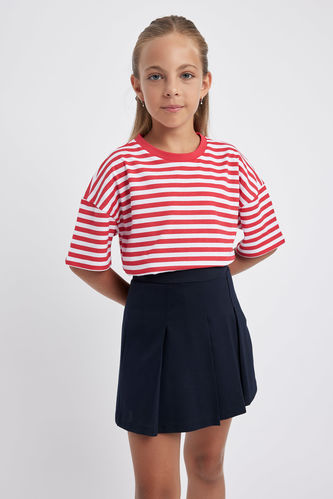 Kız Çocuk Regular Fit Çizgili Kısa Kolu Pamuklu Tişört