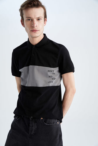 Regular Fit Polo Neck Printed Cotton Combed T-Shirt