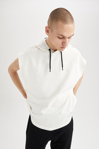 Coool Oversize Fit Hooded Kangaroo Pocket Sleeveless Cotton Combed T-Shirt