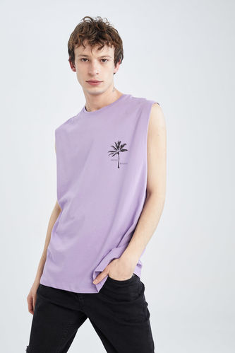 Boxy Fit Crew Neck Printed Cotton Combed Singlet