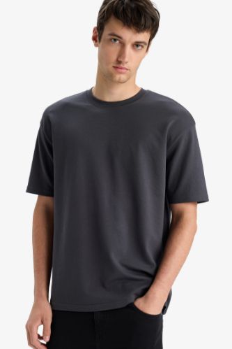 Oversize Geniş Kalıp Bisiklet Yaka Basic Düz Kısa Kollu Kısa Kollu Tişört
