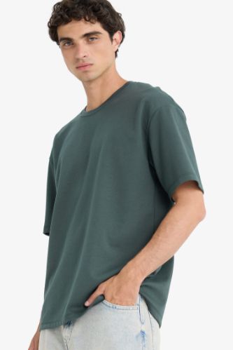 Oversize Geniş Kalıp Bisiklet Yaka Basic Düz Kısa Kollu Tişört