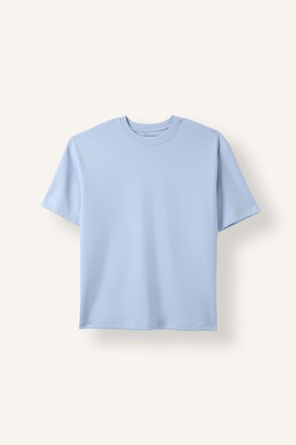 Erkek Açık Mavi Oversize Pamuklu Tişört