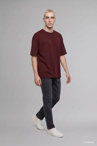 Men Dark Bordeaux Short Sleeve T-Shirt