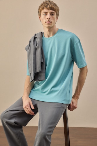 Erkek Yeşil Pamuklu Oversize Tişört
