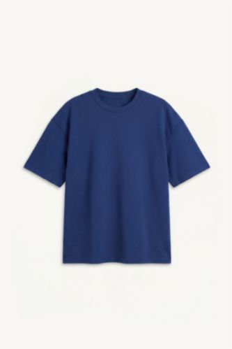 Erkek İndigo Pamuklu Oversize Tişört
