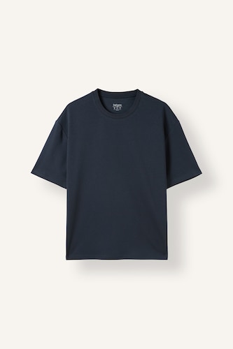 Erkek Lacivert Kırışmaz Oversize Pamuklu Tişört